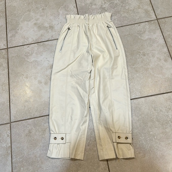 Repeller Cream Faux Leather Pull On Wide Leg Crop Pants S - Picture 1 of 8